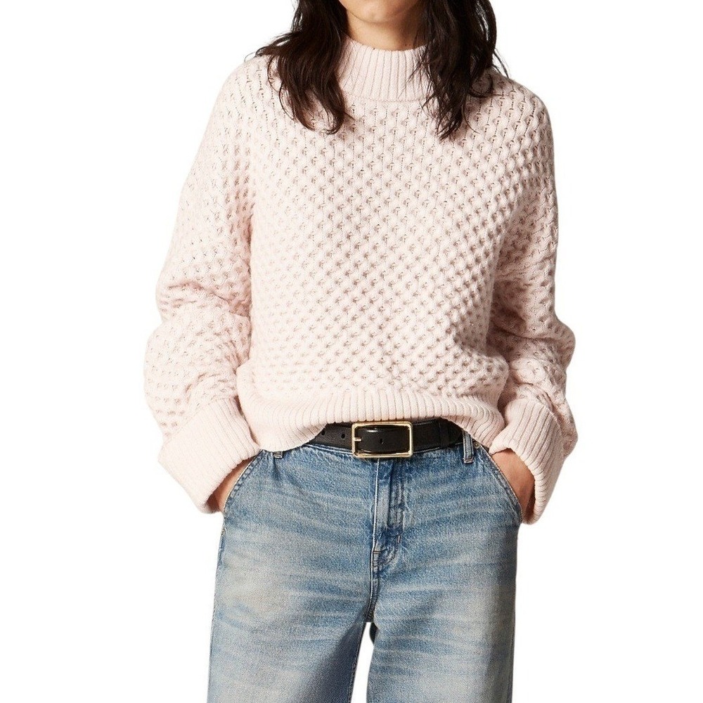 J Crew Honeycomb Mockneck Wool Blend Sweater Light Pink Mock Baggy Medium